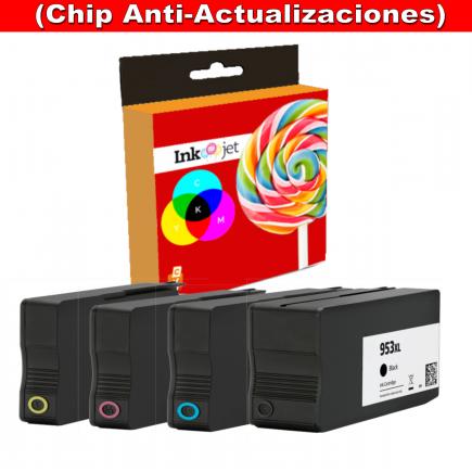 Compatible Pack 4 HP 953XL (Chip Anti-Actualizaciones) Cartuchos de Tinta Negro, Cyan, Magenta, Amarillo