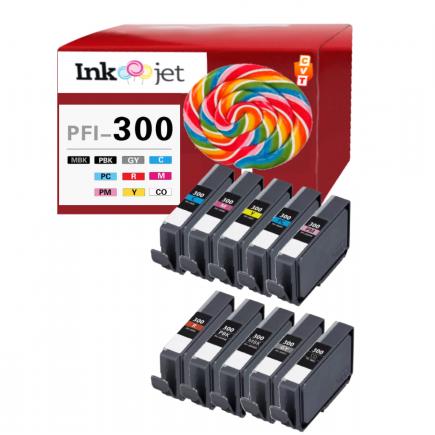 Compatible Pack x10 Canon PFI300 Cartucho de Tinta Pigmentada PFI-300 para ImagePrograf PRO 300