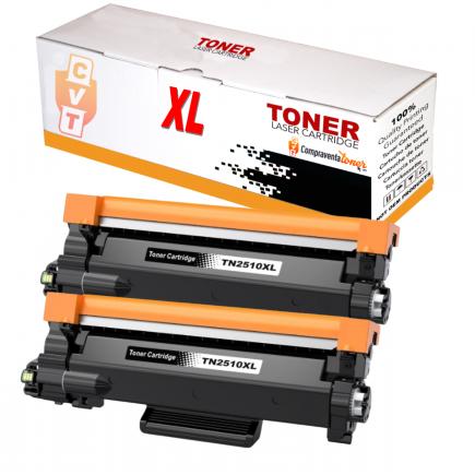 Compatible Pack x2 Brother TN2510XL Negro Cartucho de Toner para Brother DCP-L2610 / L2627 / L2660 / L2665 - HL-L2400 / L2445 / L2447 - MFC-L2800 / L2827 / L2860