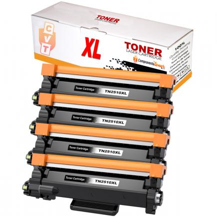 Compatible Pack x4 Brother TN2510XL Negro Cartucho de Toner para Brother DCP-L2610 / L2627 / L2660 / L2665 - HL-L2400 / L2445 / L2447 - MFC-L2800 / L2827 / L2860