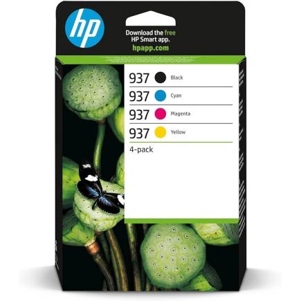 HP 937 Pack de 4 Cartuchos de Tinta Original Negro, Amarillo, Magenta y Cyan - 6C400NE